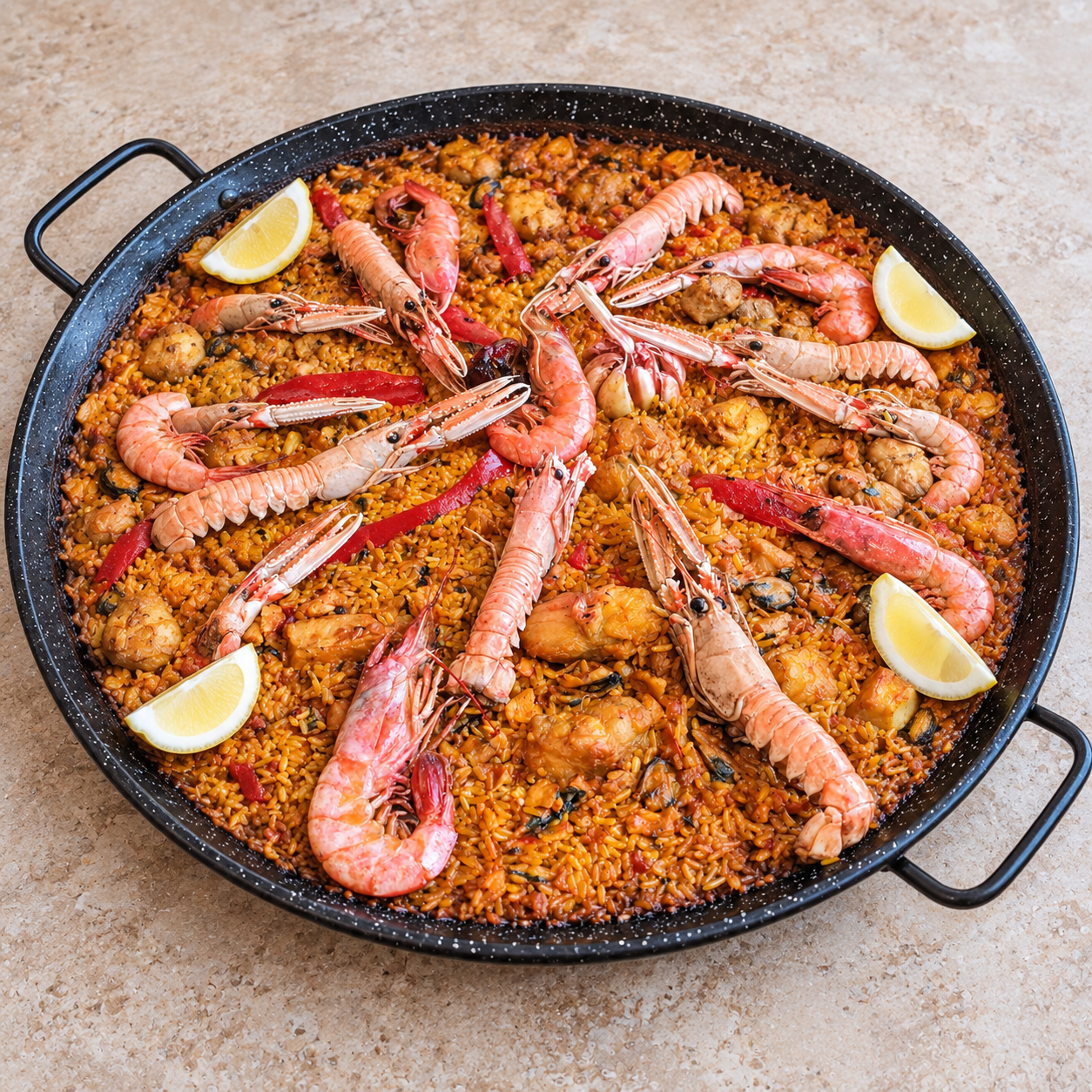 Paella de la mer préparée sur commande